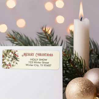 Étiquette Roses de Noël - Aquarelle Retourner l'adresse Étiq