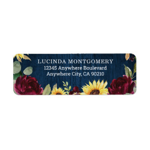 Étiquette Roses de tournesol Bourgogne Rouge et Mariage bleu