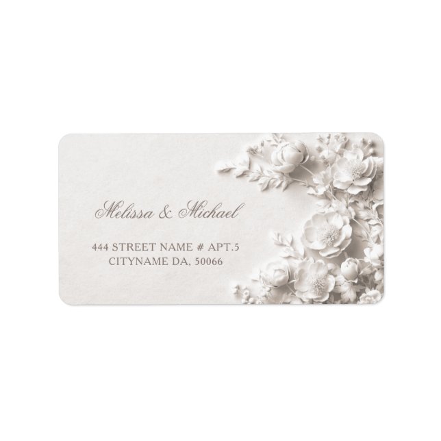 Étiquette Roses d'Ivoire Fleurs 3D |  Mariage (Devant)