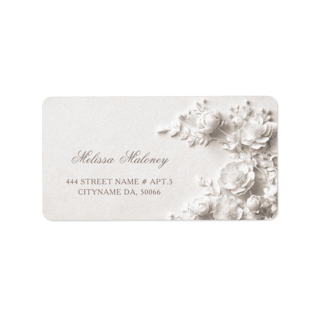 Étiquette Roses d'Ivoire Fleurs 3D |  Mariage (Devant)
