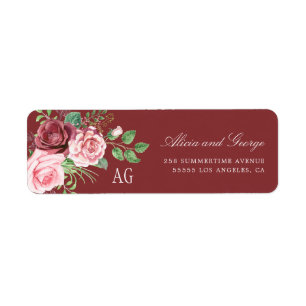Étiquette Roses rose pâle Monogramme Mariage Bourgogne
