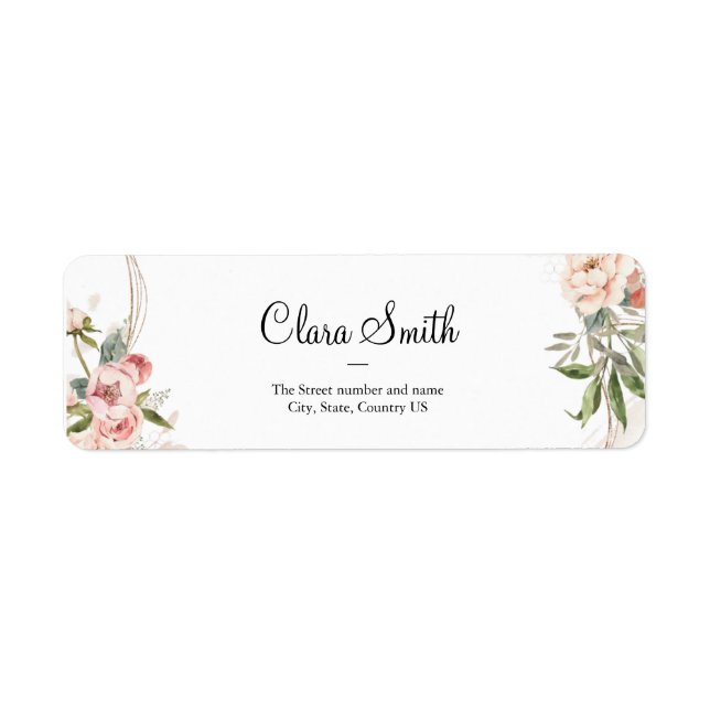Étiquette Roses rose pâle, rose, floral Adresse de retour La (Devant)