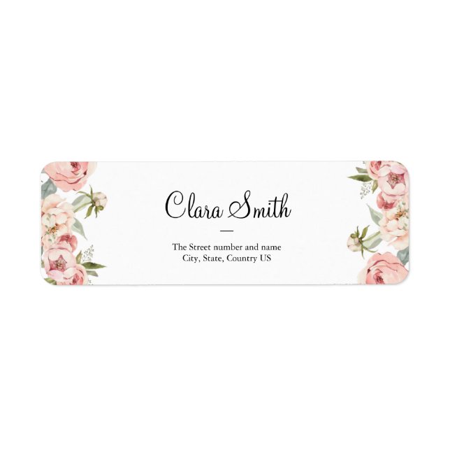 Étiquette Roses rose pâle, rose, floral Adresse de retour La (Devant)