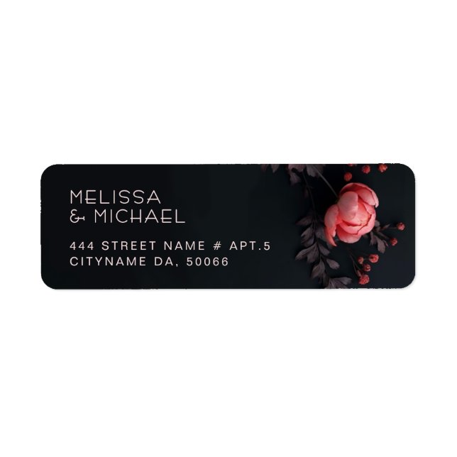 Étiquette Roses roses 3D Fleurs Sombres |  Mariage (Devant)