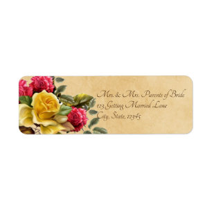 Étiquette Roses rouges et jaunes vintages floraux