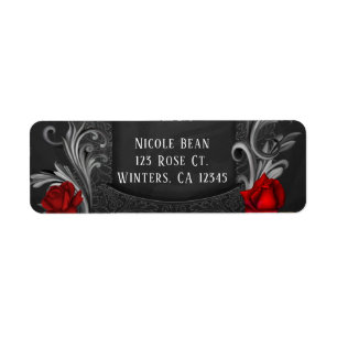 Étiquette Roses rouges mariage gothique noir orné