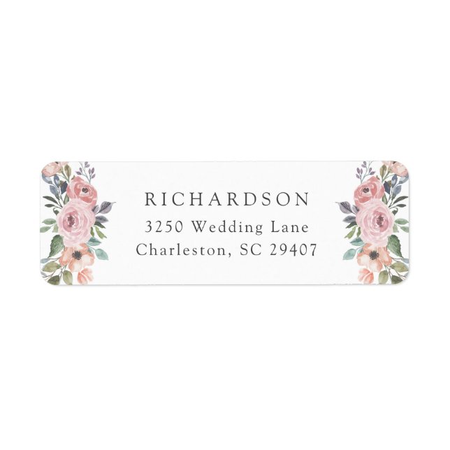 Étiquette Roses subtils d'aquarelle | Mariage romantique (Devant)