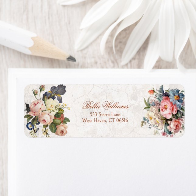 Étiquette Roses Vintages rustiques & Iris (En situation)