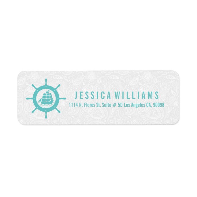 Étiquette Roue nautique turquoise verte et blanche (Devant)