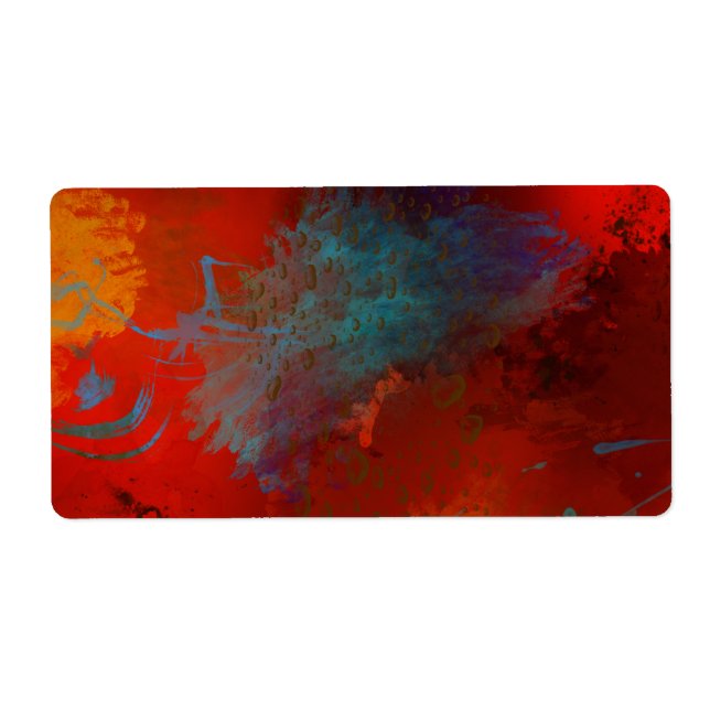 Étiquette Rouge, Aqua & Gold Grunge Digital Art Abstrait (Devant)