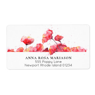 Étiquette *~* Rouge Aquarelle Poppy Moderne Florale Livraiso