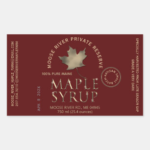 Étiquette rouge Artisan Sirop d'érable Date du lot