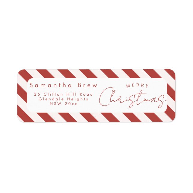 Étiquette Rouge & Blanc Canne à Sucre Rayures Joyeux Noël (Devant)