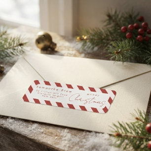 Étiquette Rouge & Blanc Canne à Sucre Rayures Joyeux Noël