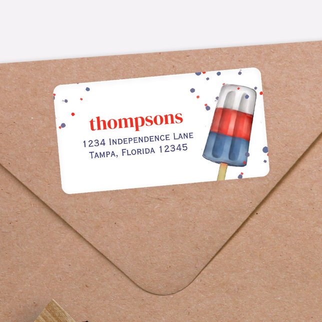 Étiquette Rouge blanc et bleu Adresse de retour mignonne (Cute Fourth of July Popsicles Return Address Labels)