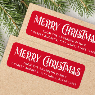 Étiquette Rouge & blanc festif Joyeux Noël adresse de retour