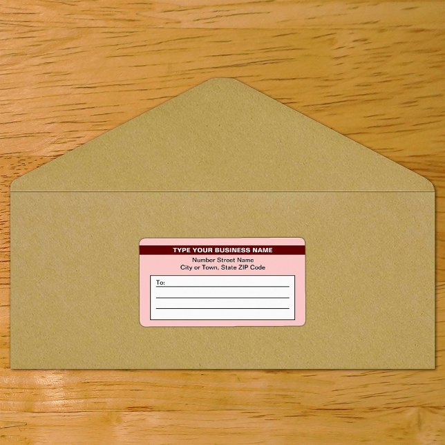 Étiquette Rouge Clair Avec Nom De L'entreprise En Surbrillan (Light red shipping label with your highlighted brand on envelope)