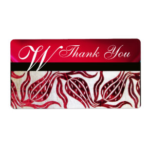 Étiquette ROUGE DAMASK VELVET TULIPS MONOGRAMME Bourgogne Bl