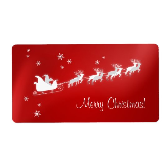 Étiquette rouge de Noël de Père Noël Sleigh