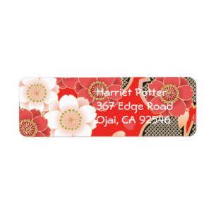 Étiquette Rouge et blanc Sakura Japonais Kimono