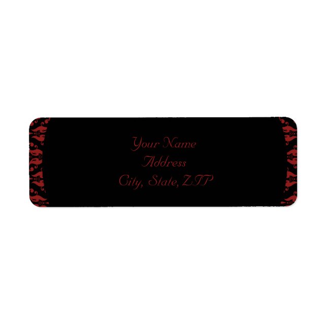 Étiquette Rouge et noir Damask Gothique Adresse de retour (Devant)
