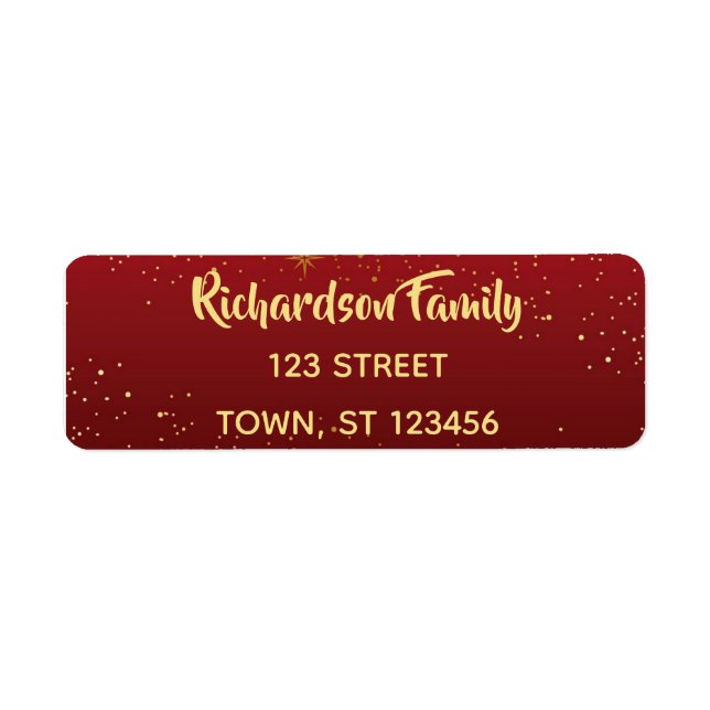 Étiquette Rouge et or Noël Adresse de retour (Devant)
