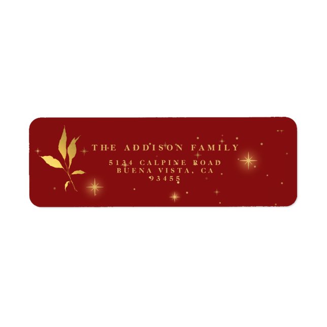 Étiquette Rouge festif et doré Noël étoilé joyeux (Devant)
