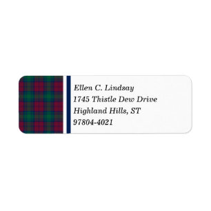 Étiquette Rouge foncé de clan de Lindsay, vert, et tartan