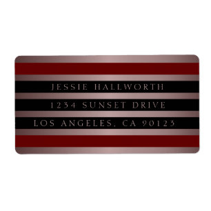 Étiquette Rouge foncé noir et rayures et argent Faux   Adres