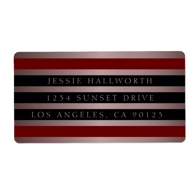 Étiquette Rouge foncé noir et rayures et argent Faux | Adres (Devant)