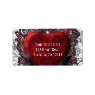 Étiquette Rouge Noir Argent Saint Valentin Coeur Gothique Ro