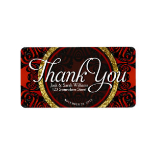 Étiquette Rouge Noir Or Merci + Texte Personnalisé Adresse