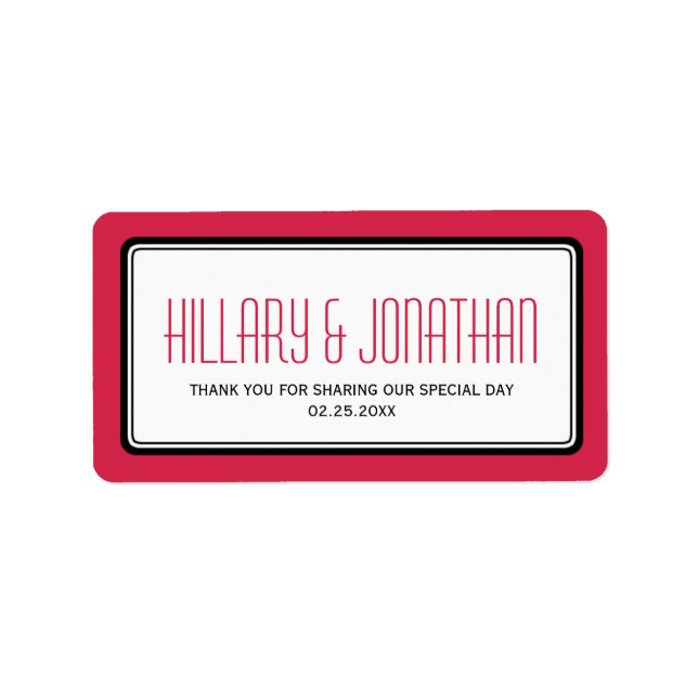 Étiquette Rouge noir rectangulaire cadre mariage en faveur é (Devant)