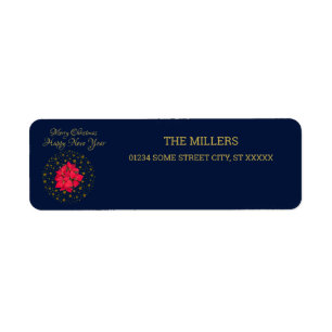 Étiquette Rouge Poinsettia Plante sur un ciel étoilé brillan