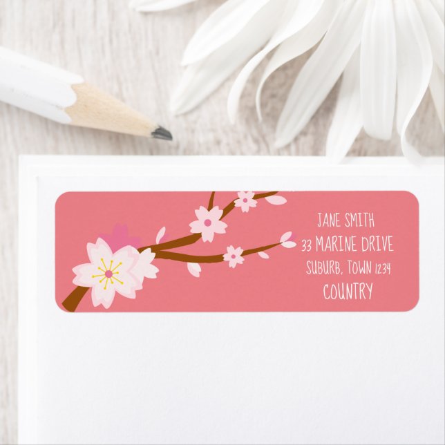 Étiquette Rouge rose pâle Sakura CHerry Blossom japonais (En situation)