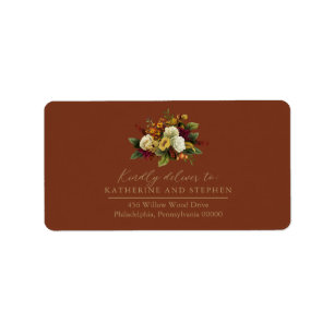 Étiquette Rouge rustique Orange Floral Bouquet RSVP Adress