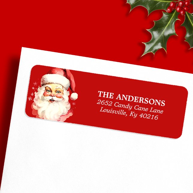 Étiquette Rouge Vintage Aquarelle Noël du Père Noël (Créateur téléchargé)
