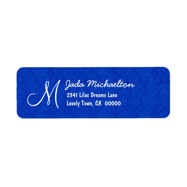Étiquette Royal Blue Damask Monogramme M ou tout M010 initia (Devant)