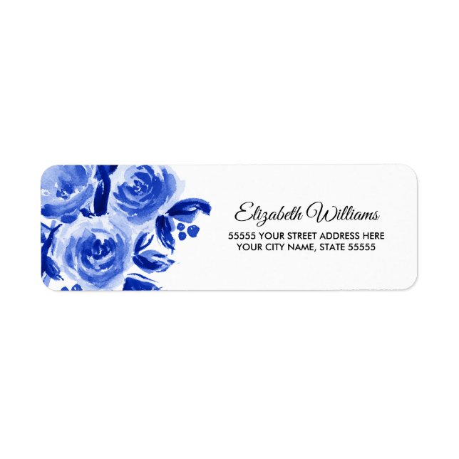 Étiquette Royal Blue Floral Aquarelle Retour Adresse Étiquet (Devant)
