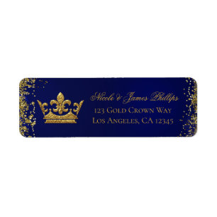 Étiquette Royal Blue & Gold Parties scintillant Couronne Mar