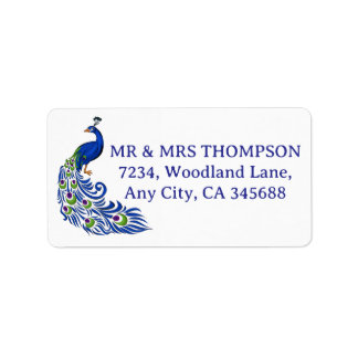 Étiquette Royal Blue Peacock Wedding Return Address Label