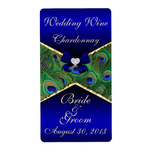 Étiquette Royal Blue Peacock  Wedding Wine Label (Devant)