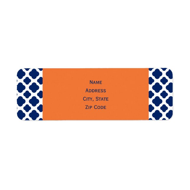 Étiquette Royal Blue Quatrefoil Motif avec Orange (Devant)