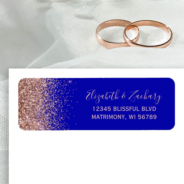 Étiquette Royal Blue Rose Gold Parties scintillant Adresse d (Créateur téléchargé)
