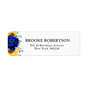 Étiquette Royal Blue Rustic Tournesol Moderne Floral Mariage