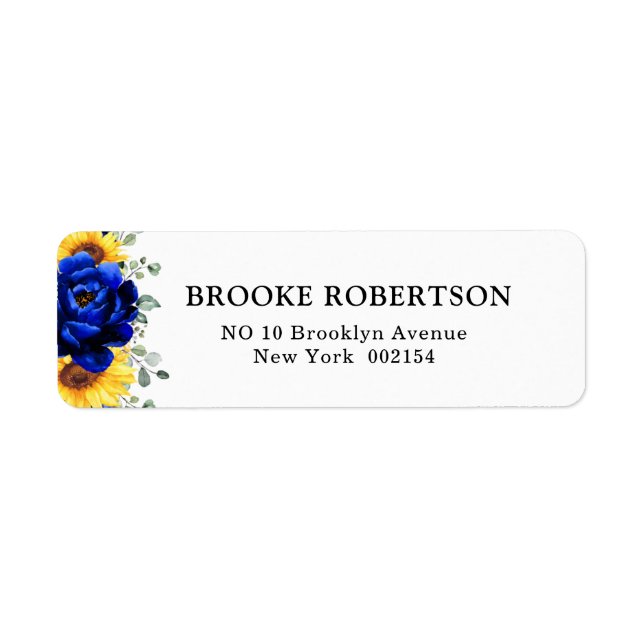Étiquette Royal Blue Rustic Tournesol Moderne Floral Mariage (Devant)