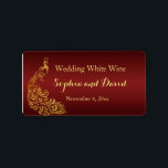 Étiquette Royal Burgundy Gold Peacock Mariage Vin Favoriser<br><div class="desc">Unique Design featuring Royal Burgundy Gradient background and abstract Gold Sparkling Peacocks for your special wedding event. C'est It qui veut le style de l'art de l'art. C'est différent ! Personalize with your own information. If you need to move the text, or change the size, font, or color, click Customize...</div>