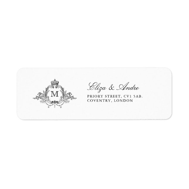 Étiquette Royal Crest Elegant Wreath Monogramme Adresse de r (Devant)