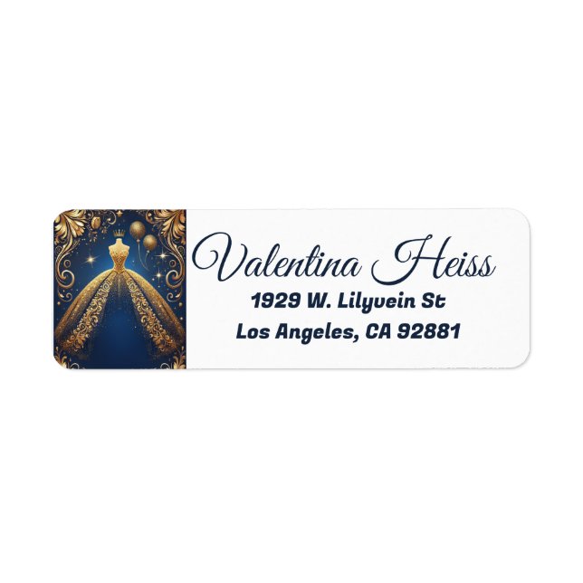 Étiquette Royal Quinceañera Gold et Navy Princess Thème (Devant)