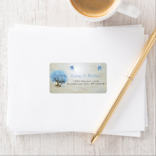 Étiquette RSVP Légèrement Bleu Poudre Arbre à Feuille en Cœu